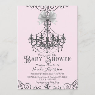 Invitation Baby shower blanc pâle rose et argenté