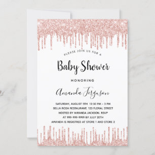 Invitation Baby shower blanc rose or parties scintillant gout