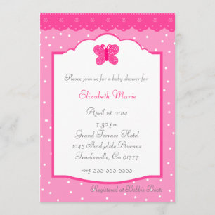 Invitation Baby shower blanc rose Pointe et papillon