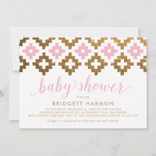 Invitation Baby shower blanc sud-ouest rose or