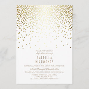 Invitation Baby shower blanc Vintage Élégant Confetti Gold