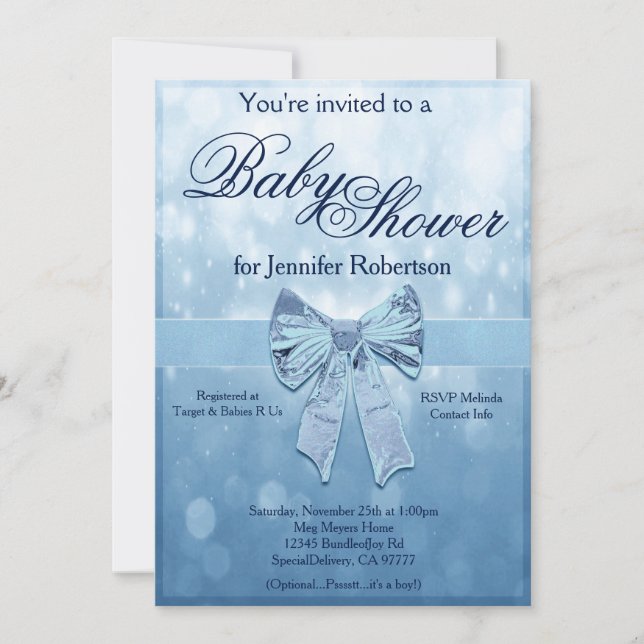 Invitation Baby shower bleu (Devant)
