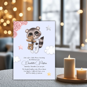 Invitation Baby shower Bleu animal du Raton doux