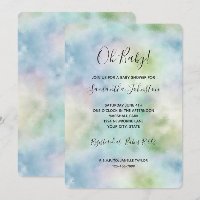 Invitation Baby Shower Bleu Aqua Menthe (Devant / Derrière)