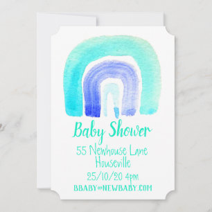 Invitation Baby shower bleu arc-en-ciel