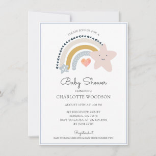 Invitation Baby shower bleu arc-en-ciel