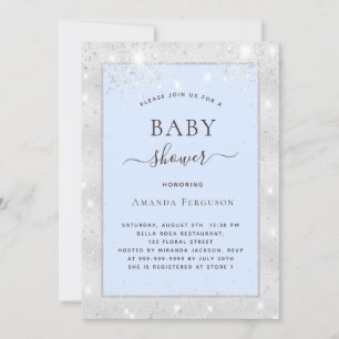 Invitation Baby shower bleu argent parties scintillant garçon