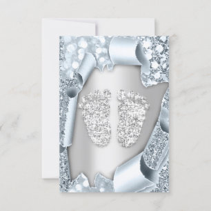 Invitation Baby shower bleu argent Pieds garçon fille 3d Effe