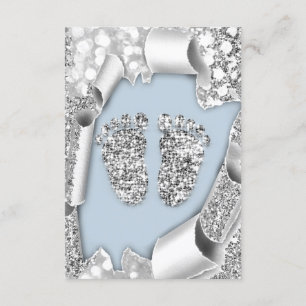 Invitation Baby shower bleu argent Pieds Parties scintillant