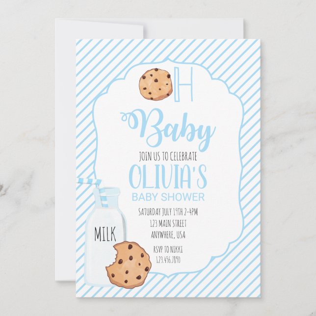 Invitation Baby shower bleu au lait et aux biscuits (Devant)