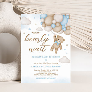 Invitation Baby shower Bleu Bear Balloons