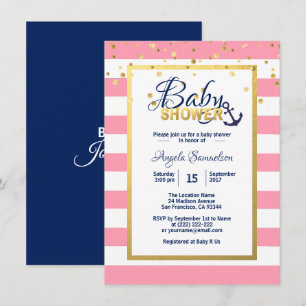 Invitation Baby shower bleu blanc bleu marine