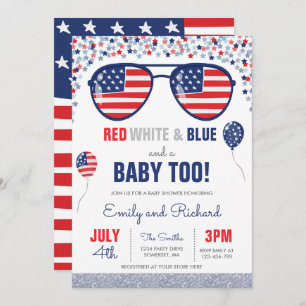 Invitation Baby shower Bleu Bleu Bleu Rouge Baby shower du 4