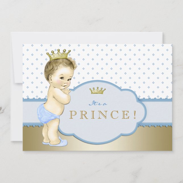 Invitation Baby shower Bleu Bleu et Or (Devant)