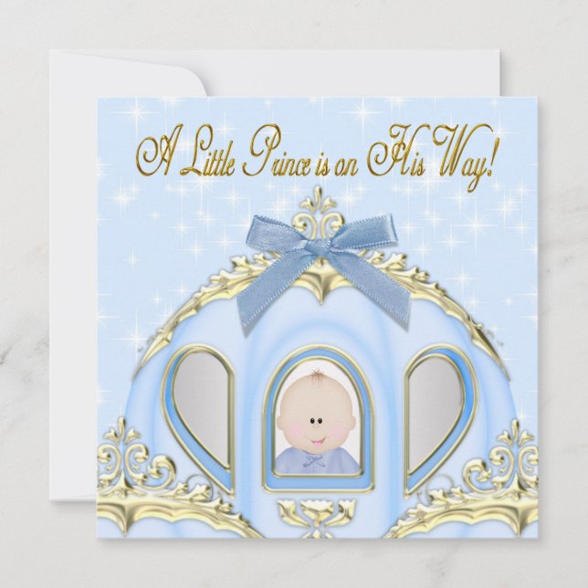 Invitation Baby shower Bleu Bleu et Or (Devant)