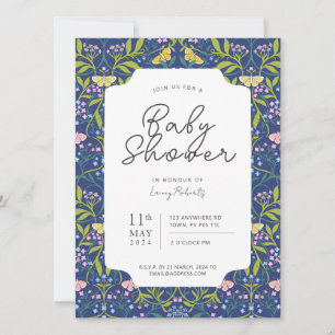 Invitation Baby shower bleu bleu papillon Floral Damask