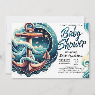 Invitation Baby shower Bleu Boho Waves