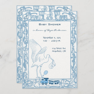 Invitation Baby shower Bleu Boutique Garçon, Chouette Choo Tr