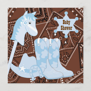 Invitation Baby shower bleu Brown de cowboy de bottes de