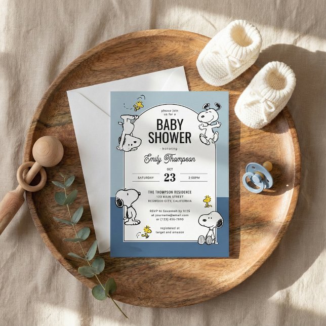 Invitation Baby shower bleu cacahuète et bois (Créateur téléchargé)