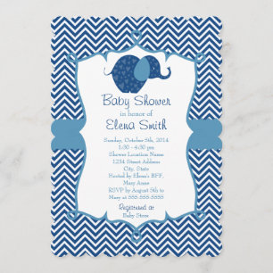 Invitation Baby shower bleu Chevron Elephant