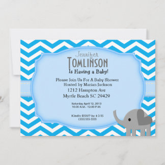 Invitation Baby shower bleu Chevron et éléphant