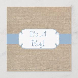 Invitation Baby shower bleu-clair et beige de pays de toile