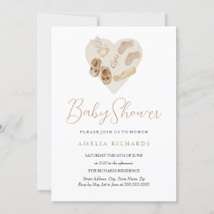 Invitation Baby shower bleu coeur doux Boho