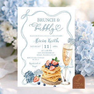 Invitation Baby Shower Bleu Coquette Bow Hydrangea