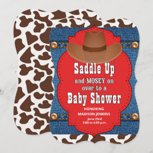 Invitation Baby shower bleu cowboy occidental