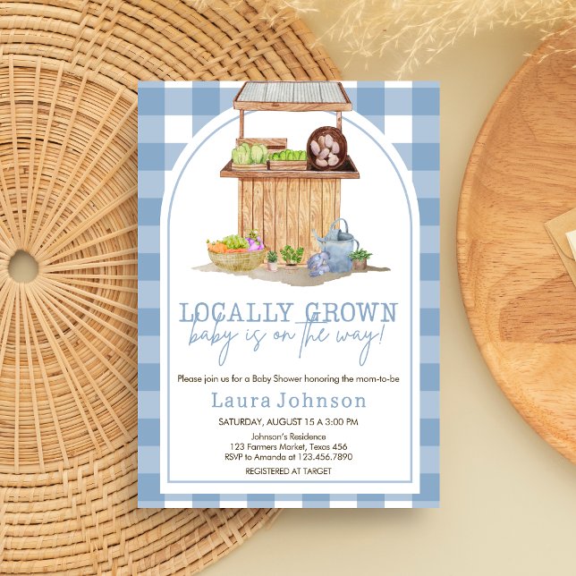 Invitation Baby shower Bleu cultivé localement (Blue Locally Grown Farmers Market Baby Shower Invitation )