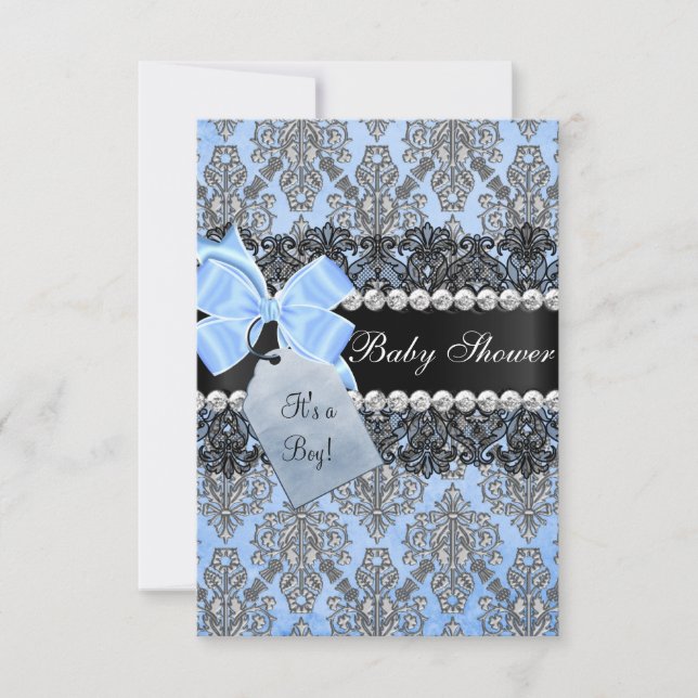 Invitation Baby shower Bleu Damas & Bow Boy (Devant)