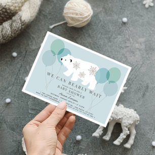 Invitation Baby shower bleu d'attente d'ours polaire d'hiver