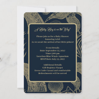Invitation Baby shower bleu de baleine marine vint