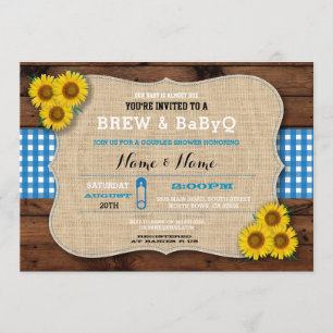 Invitation Baby shower Bleu de Brew et BABYQ Tournesol Burlap
