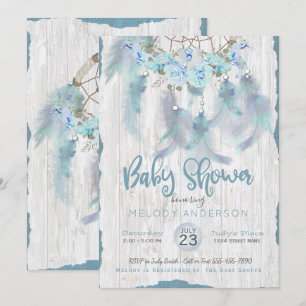 Invitation BABY SHOWER Bleu de chasse de rêve florale de BOHO