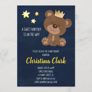 Invitation Baby shower Bleu de la marine des ours de Teddy