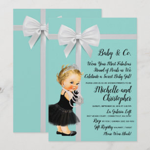 Invitation Baby shower Bleu de la princesse Little Black