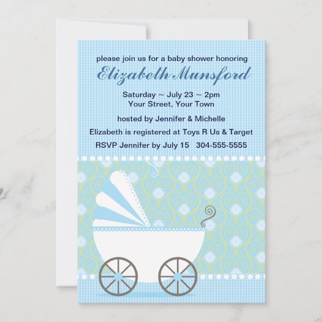 Invitation Baby shower bleu de landau (Devant)