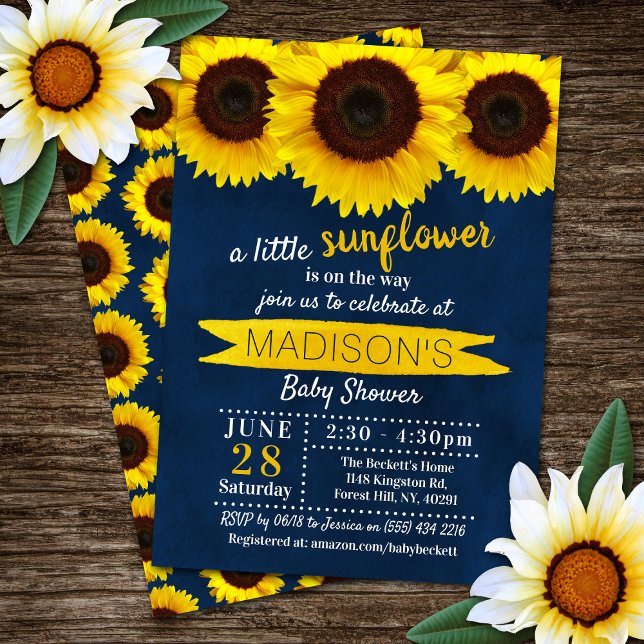 Invitation Baby shower bleu de Little Sunflower Navy (Créateur téléchargé)