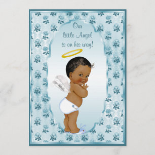 Invitation Baby shower bleu de roses d'ange ethnique de