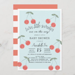 Invitation Baby shower Bleu de Twin Little Sweeties Cherries