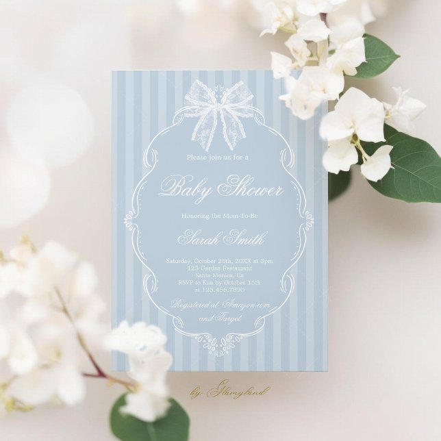 Invitation Baby-Shower Bleu Dentelle (Créateur téléchargé)