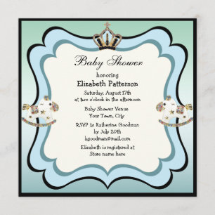 Invitation Baby shower bleu des Chevaux de la Couronne et des