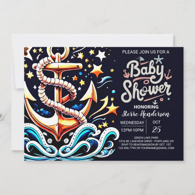 Invitation Baby shower Bleu des vagues nautiques imprimables (Devant)