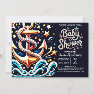 Invitation Baby shower Bleu des vagues nautiques imprimables