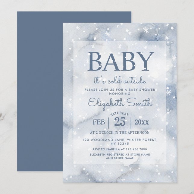 Invitation Baby shower bleu d'hiver simple et poussiéreux (Devant / Derrière)