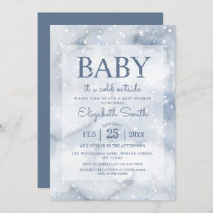 Invitation Baby shower bleu d'hiver simple et poussiéreux