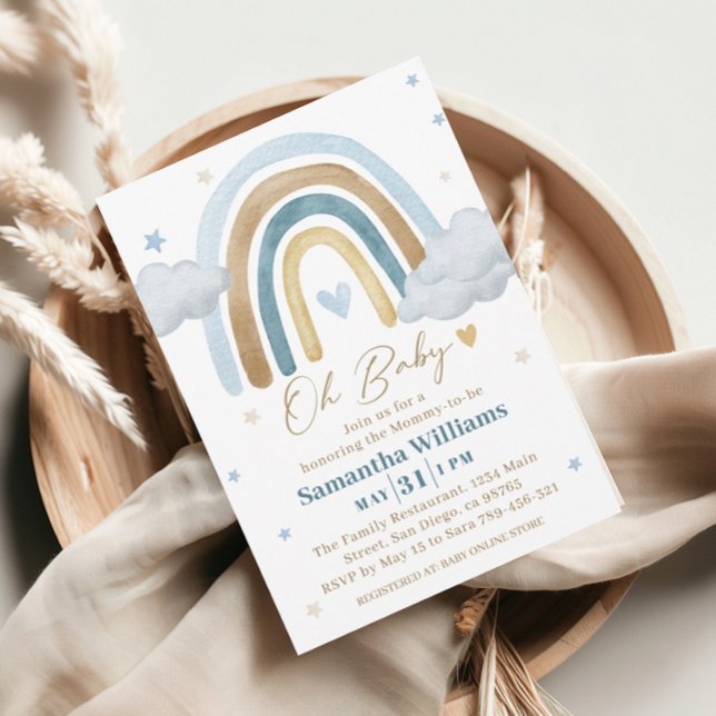 Invitation Baby Shower Bleu Doré Rêvé Boho (Créateur téléchargé)