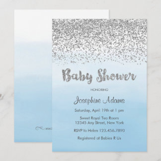 Invitation Baby shower bleu doux et argent